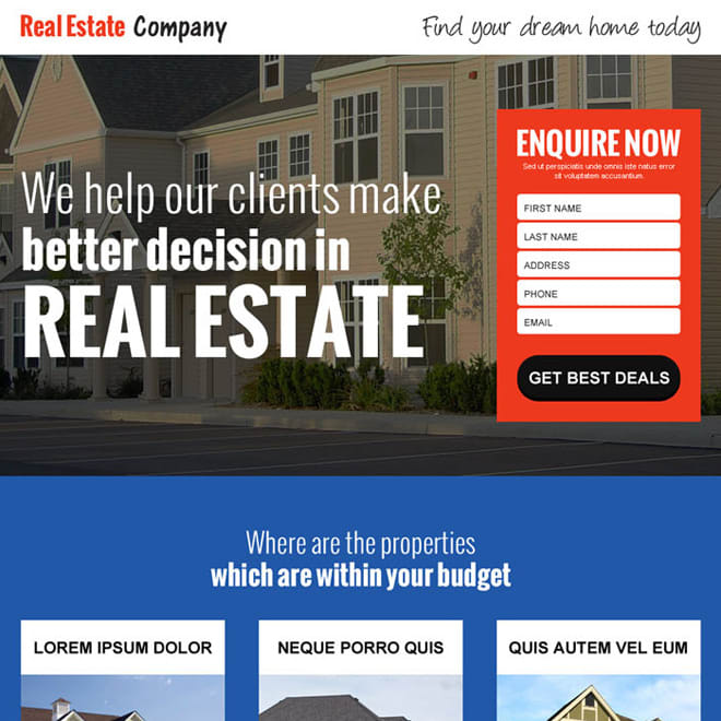 Real estate website landing page example 2 Square 1 group