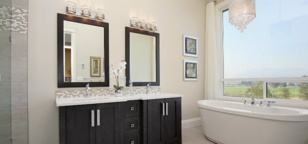 bathroom with view of golf course at Sundridge, Chilliwack