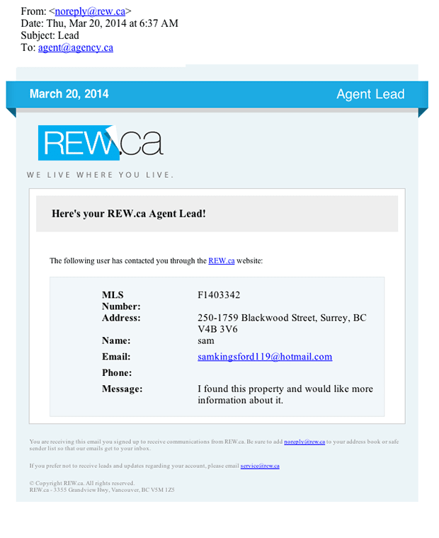 REW.ca lead form used by scammers sample