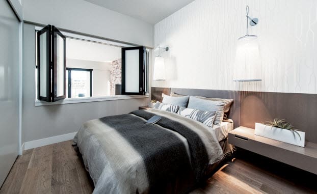 Loft bedroom in Aragon's GlassHouse condo in New Westminster