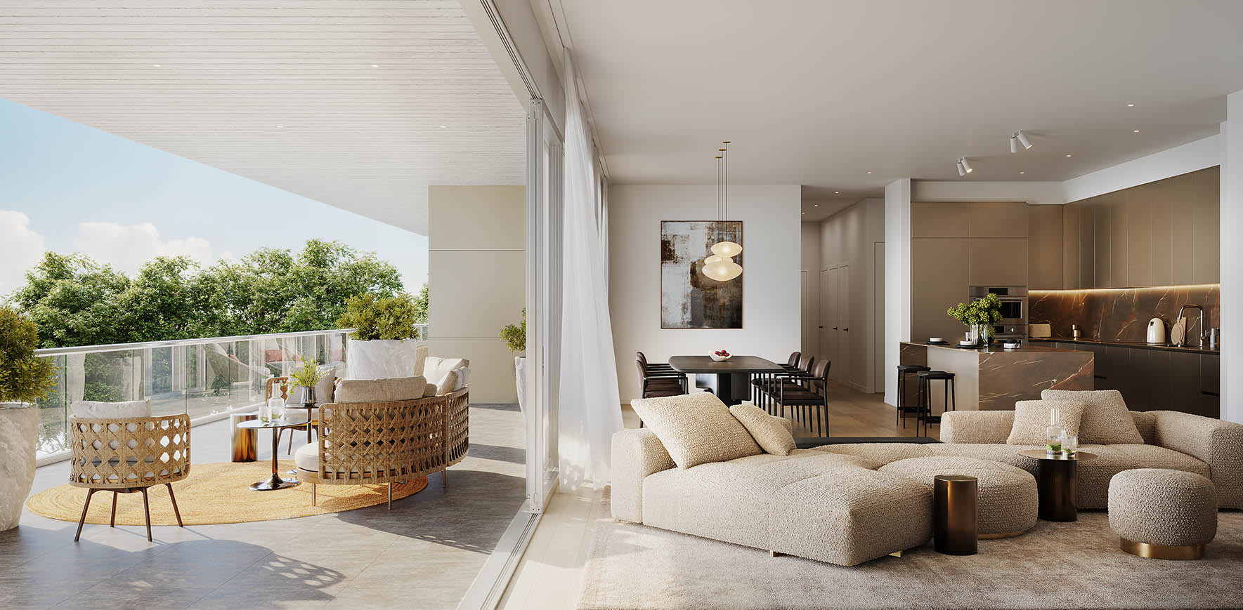 Interior shot of open concept living area.