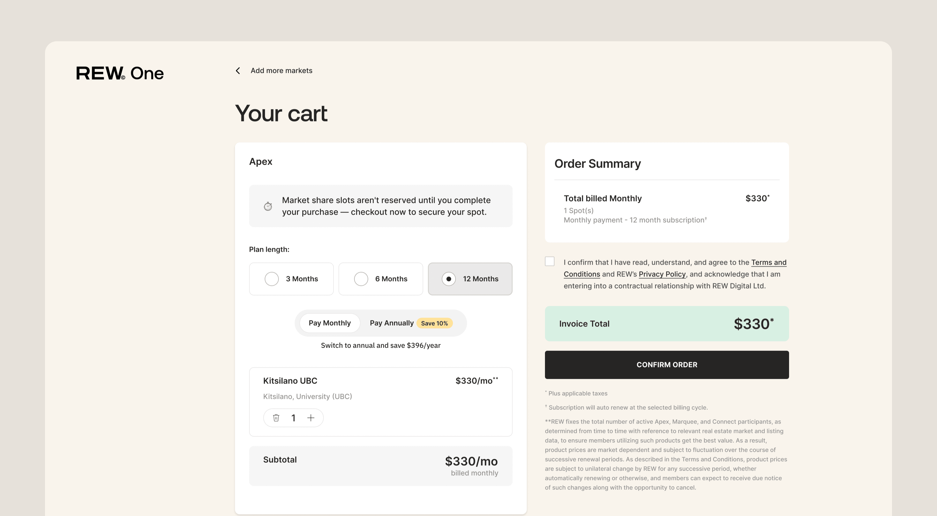 Apex's plan length and Order Summary page.