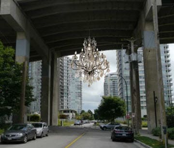Spinning chandelier under Granville Street Bridge Vancouver