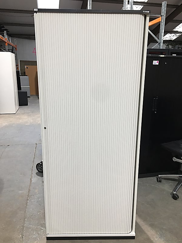 Tambour tall storage cabinet white with internal shelves