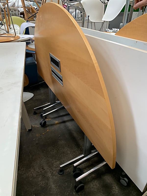 Semi Circular folding table desk with power sockets