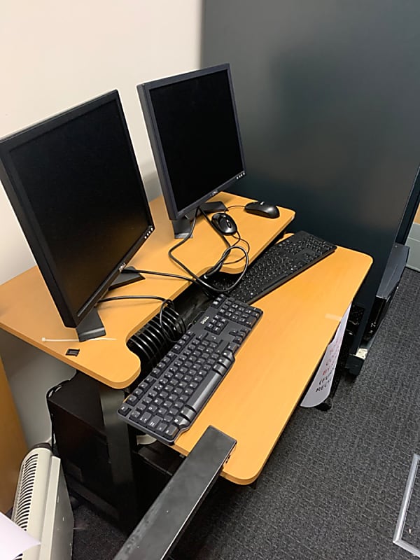 Desk - split level shelves for monitor,  and tower