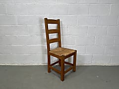 Rustic Arts and Crafts wood ladderback chair with rush seat