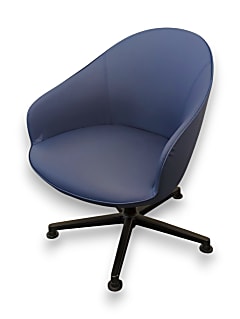 Reception Chair in Blue Leather on Swivel Base