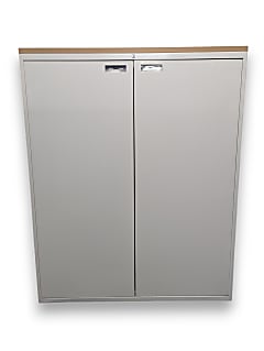 Maine White Metal Storage Cabinet with Wooden Topper (No Key)