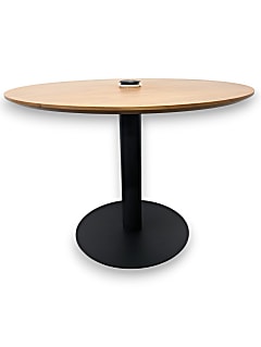 Wooden Meeting Table with Black Metal Base and Power Unit