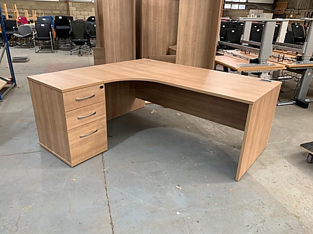 Left corner desk with desk height pedestal