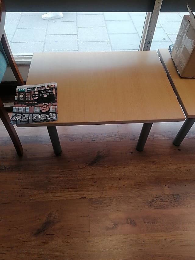 rectangular brown wooden dining table