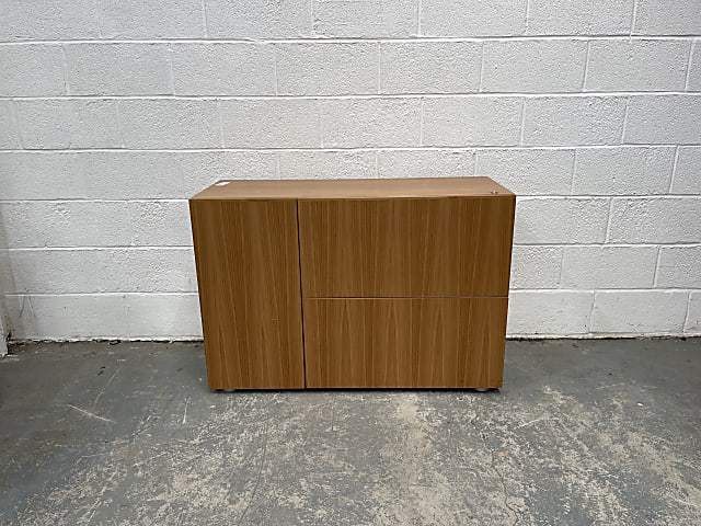 brown cabinet shelf and hanging file drawers