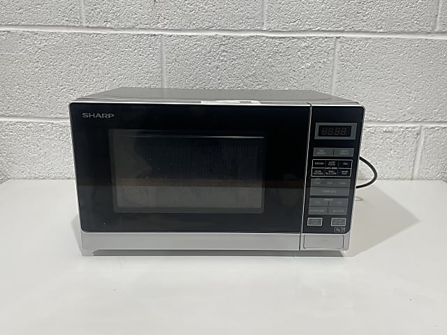 silver and black sharp microwave oven