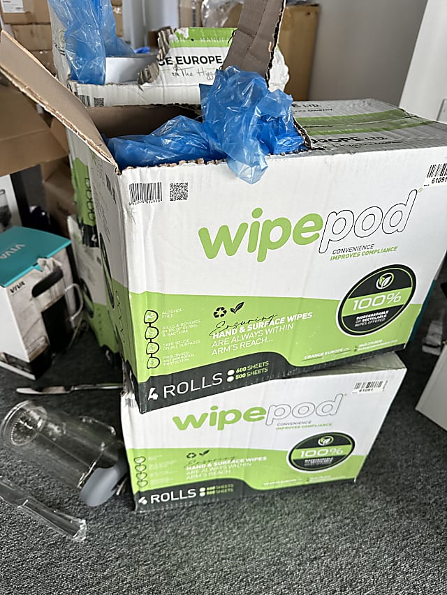 Wipe pod labeled boxes