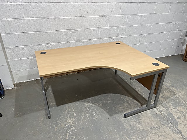 Right hand return corner desk with grey metal base