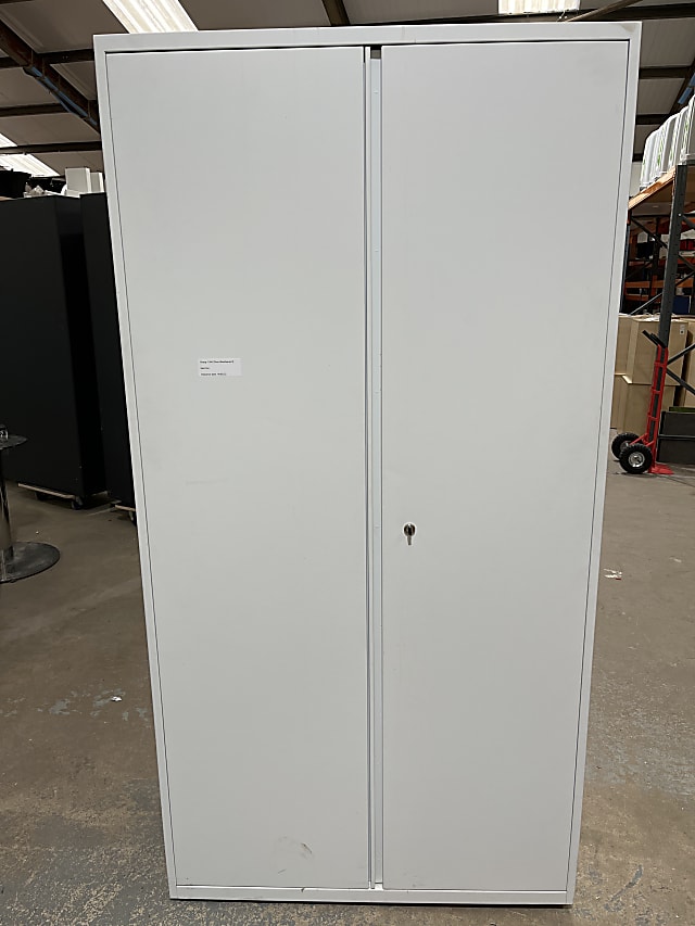 Haworth White Metal wardrobe storage cabinet with hangers