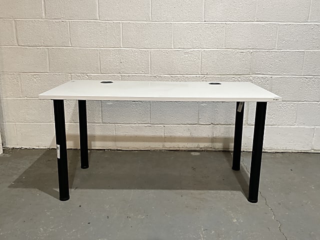 rectangular white table desk with black legs 