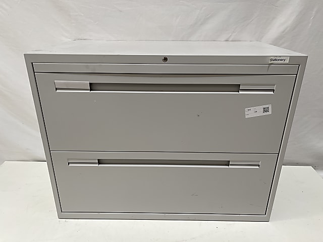 Grey metal filing cabinet