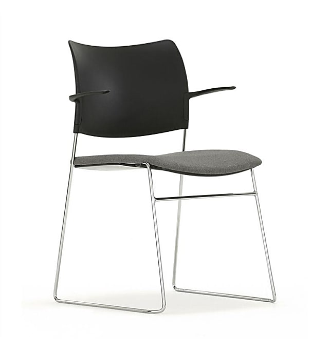 gray metal framed black padded chair