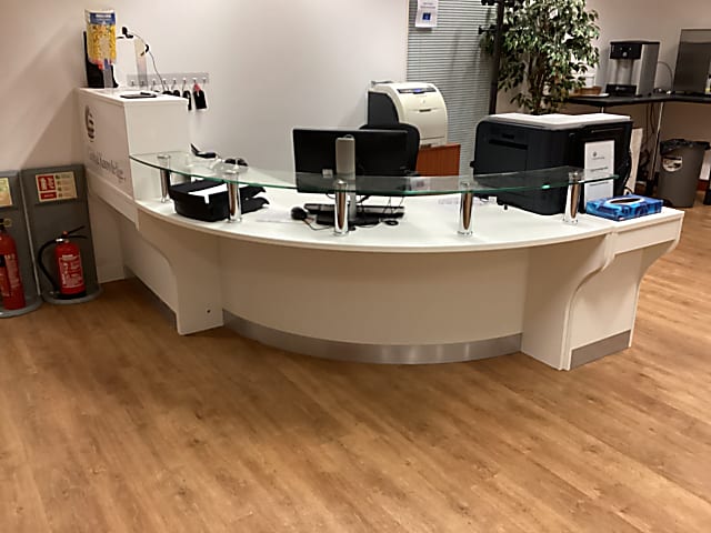 Bespoke curved reception desk (likely to need electrician)