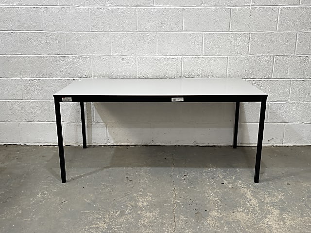 White desk with black metal frame