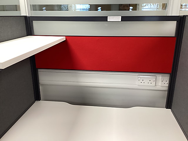 white and red wooden desk