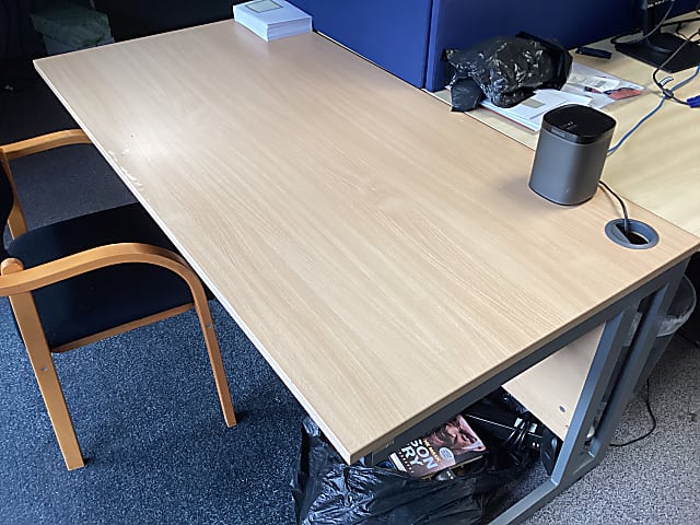 rectangular brown desk