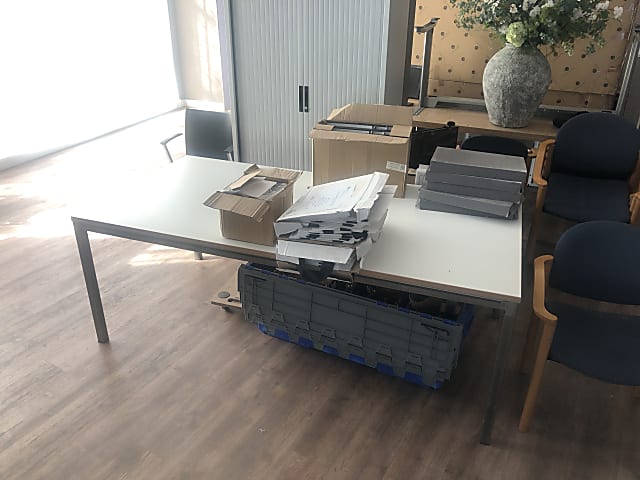 white and black wooden desk