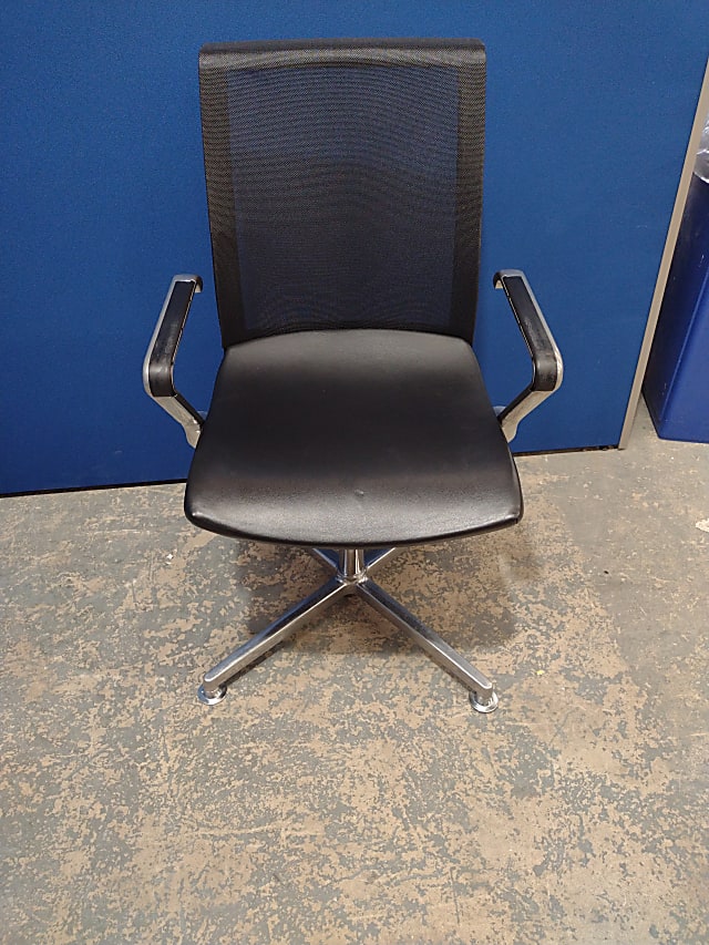 Black leather office chair mesh back 