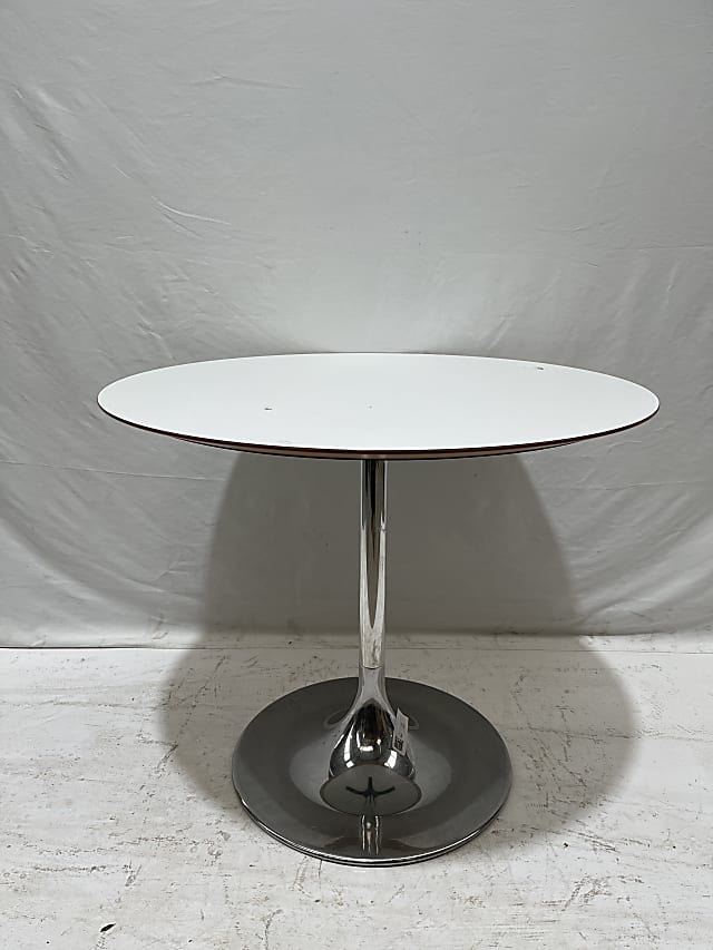 Round white chrome coffee canteen table 