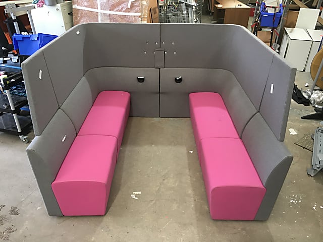 Grey and pink large privacy sofa booth seat up to 10 people