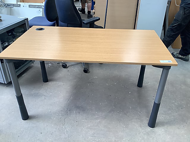 Wooden top desk with grey pillar legs