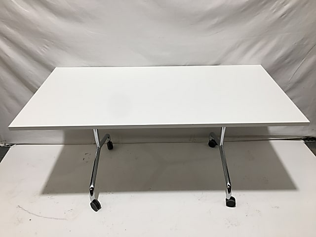 Bright white folding table on wheels