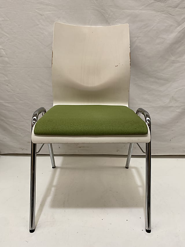 Stream multi-purpose White chair Camira Green fabric seat