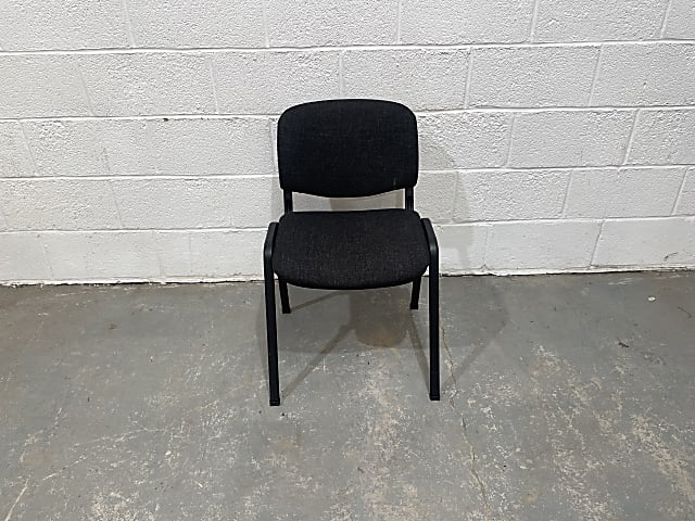 black metal framed dark grey padded chair