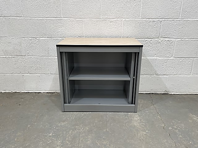 TECHO grey with wooden top tambour cabinet