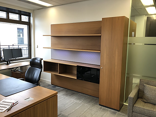 Bene designer Wall unit with cabinet, wardrobe and shelves integrated LED lighting