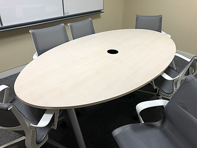 Oval meeting table (beechwood) with power cable hole