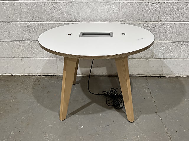 Wooden table with built in plug power point, ethernet and USB