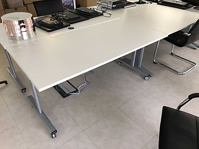 Folding white 160cm table desk on wheels