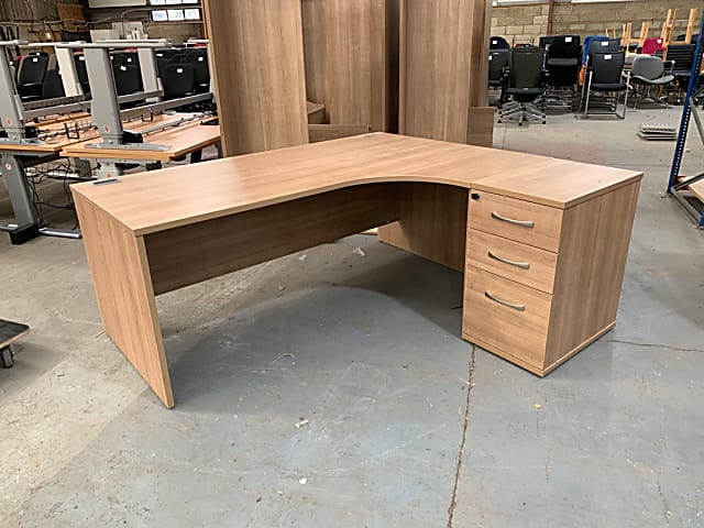 Right corner desk with desk height pedestal