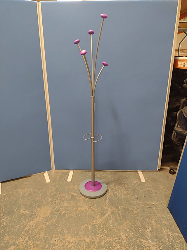 Grey and purple coat and brolly stand