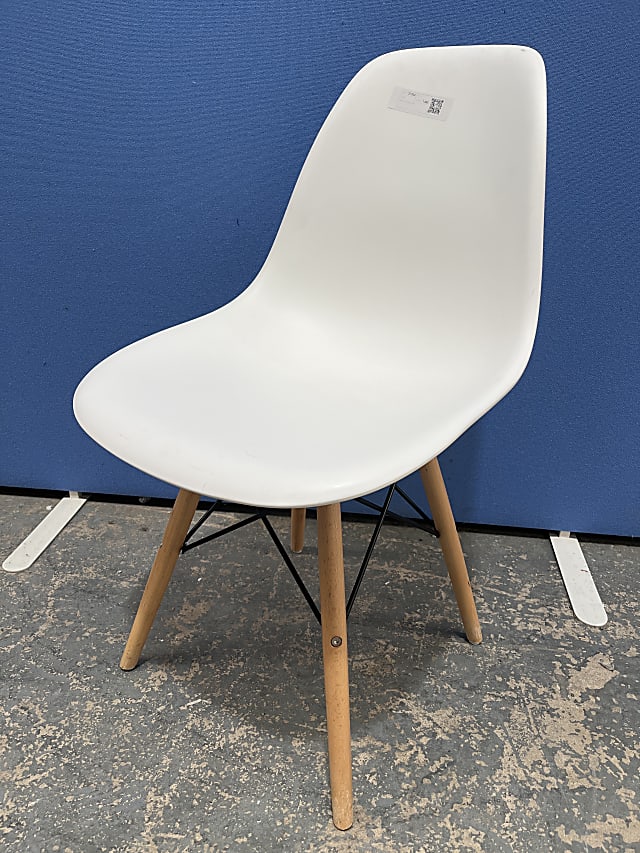 White Vitra style DSR chair wooden legs