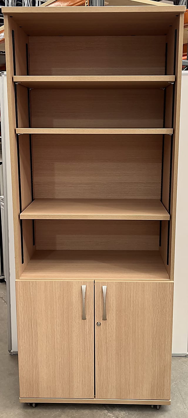 Book case cabinet with shelves and cupboard on wheels