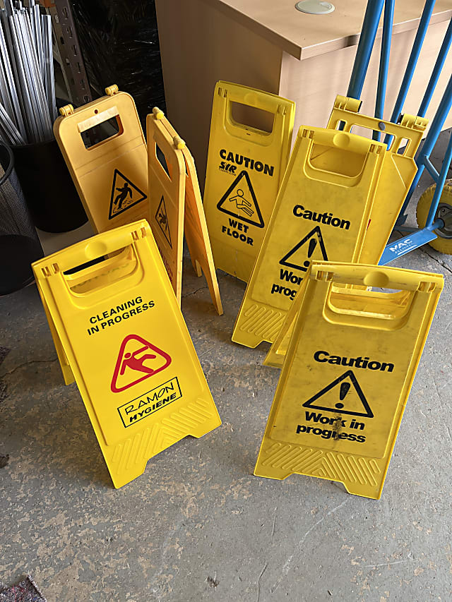 Job lot of 7 Caution Cleaning in Progress standing signs