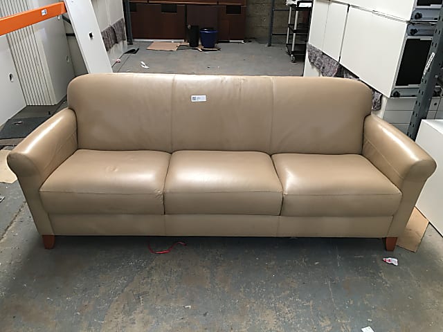 Bernhardt three seat beige mushroom cream leather sofa