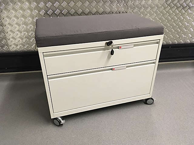 Herman Miller filing caddy cabinet with soft cushion seat