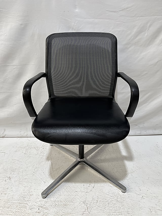 Bene Filo Mesh Conference Chair Leather Seat Fixed Swivel Base Armrests