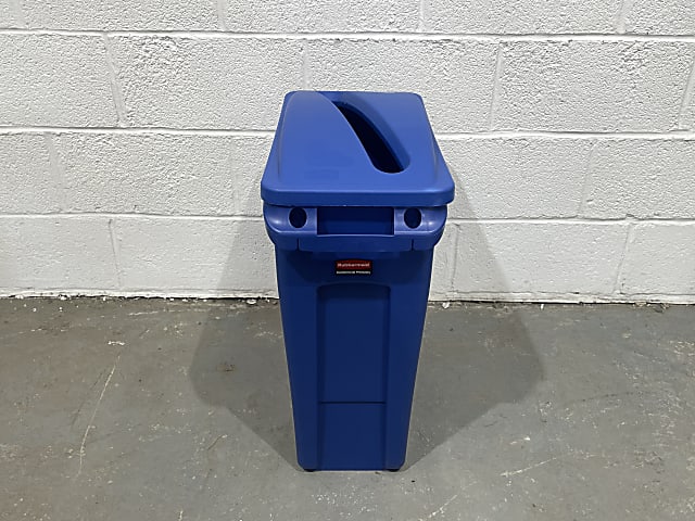 Tall blue Rubbermaid slim Jim bin